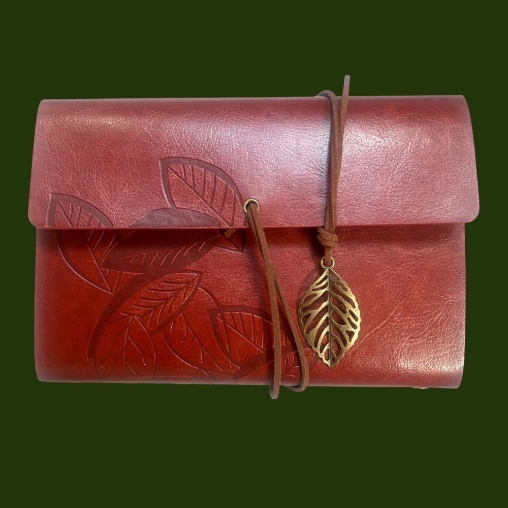 Vintage style leaf pattern notebook journal diary. Reddish Brown.  New